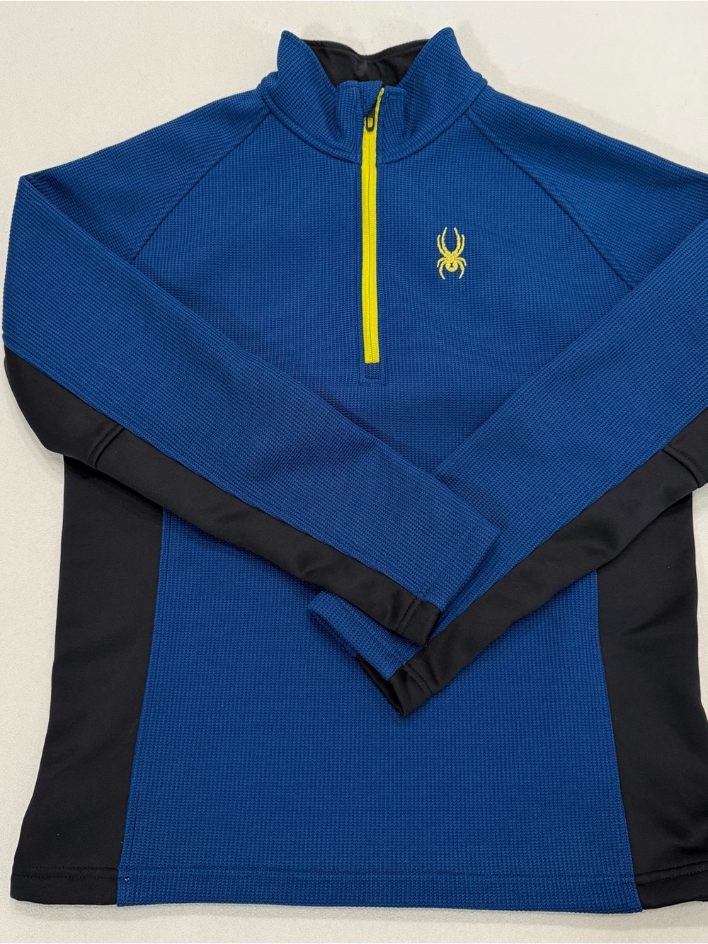 Spyder Men’s Royal Blue and Black Half-Zip Swim Rash Guard with Yellow Accents